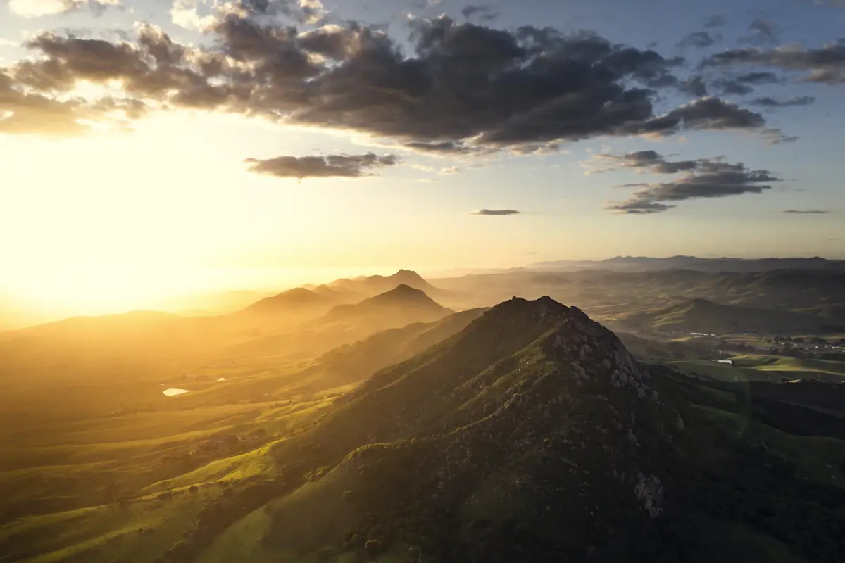 Sunset over the volcanic peaks of the Morros near San Luis Obispo