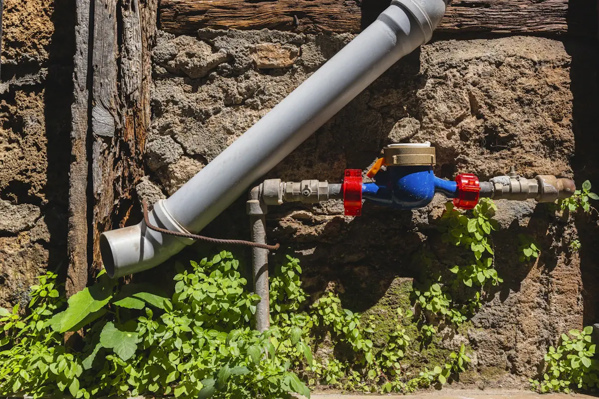 Residential water meter installed on a supply pipe with shut-off valves